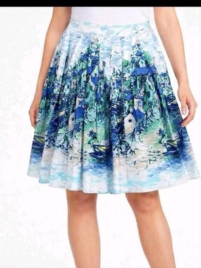 Talbots Pleated Venice Italy Canal Scene Skirt Size 12